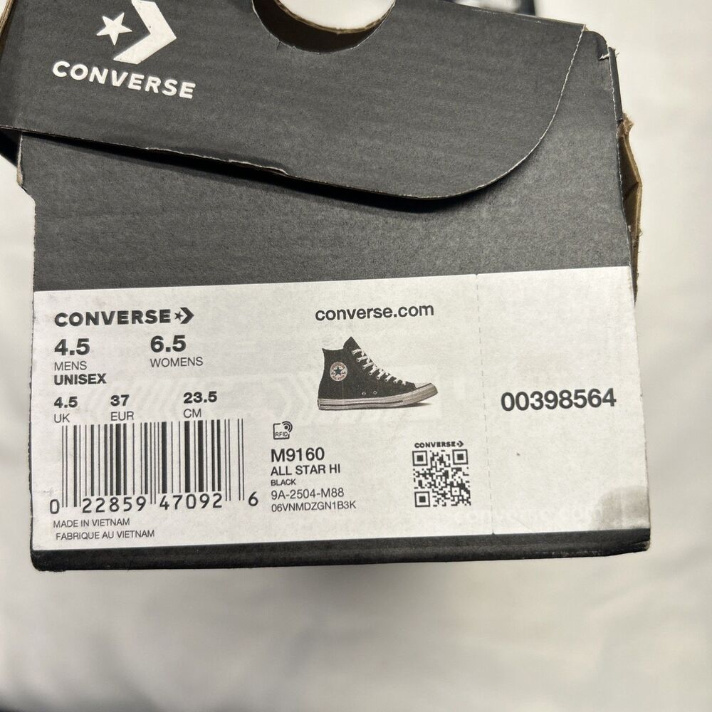 Converse High Tops Chuck Taylor Black/White Men/Boys Size 4.5 Women 6.5 NEW - Picture 8 of 9